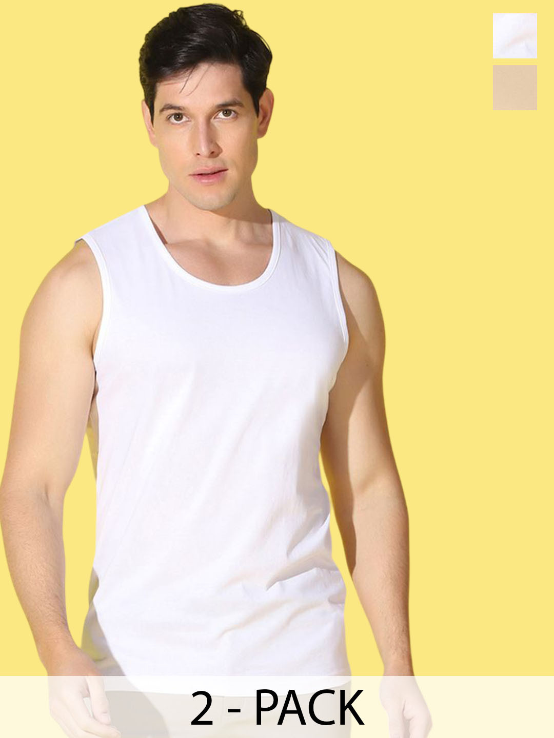 WOOSTRO Pack Of 2 Printed Pure Super Combed Cotton Gym Vests VWS26(RUN RUST)(PLAIN WHITE)