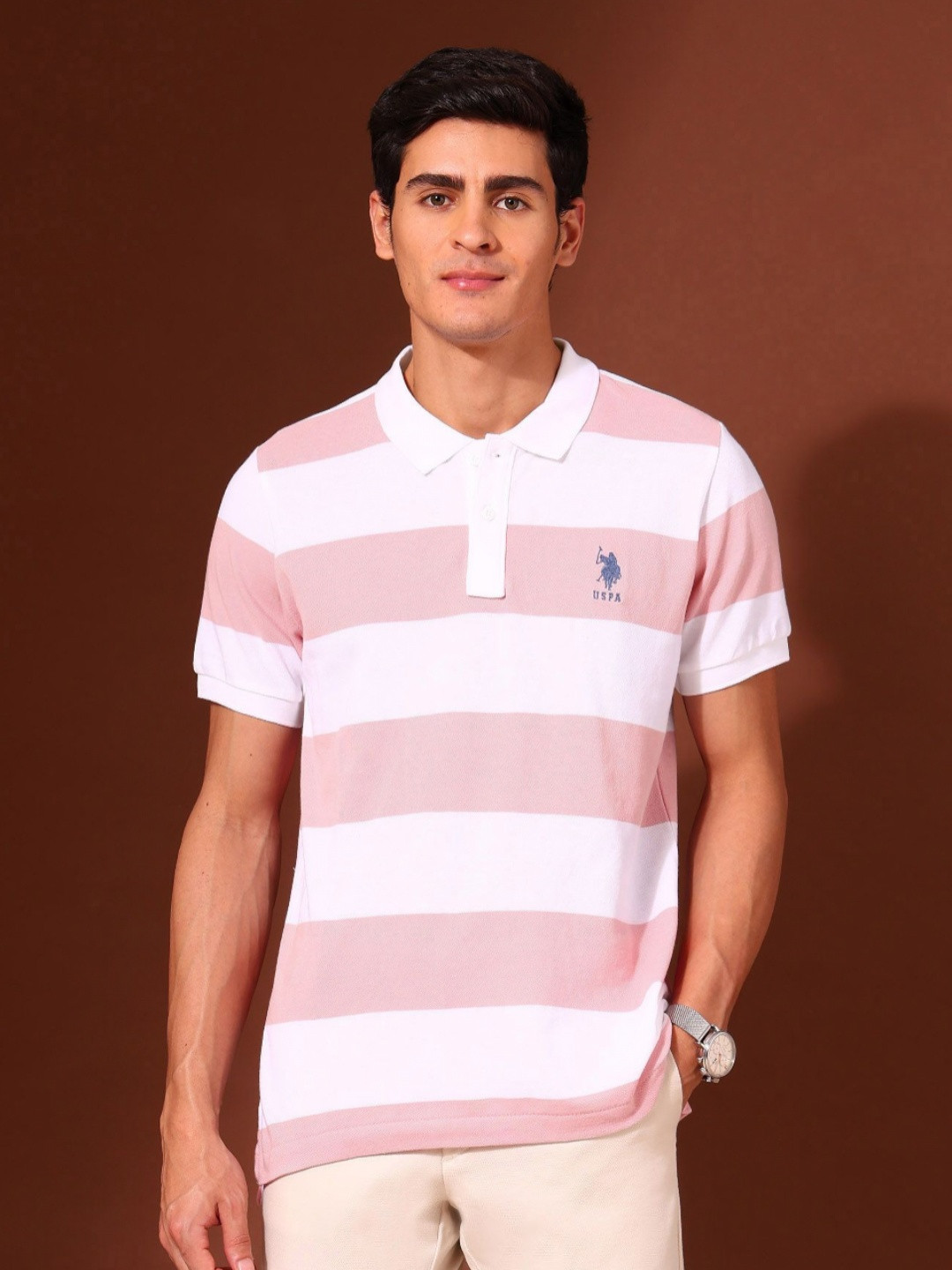U.S. Polo Assn. Men Work and Wander Horizontal Striped Polo Collar Cotton T-shirt