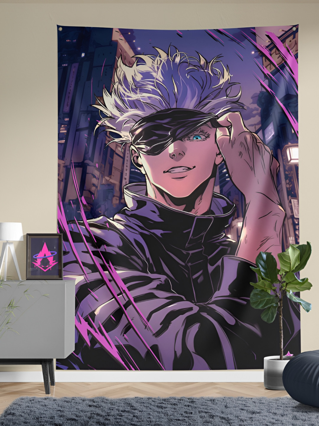 COMICSENSE Purple & White Jujutsu Kaisen Anime Gojo Satoru Printed Tapestry