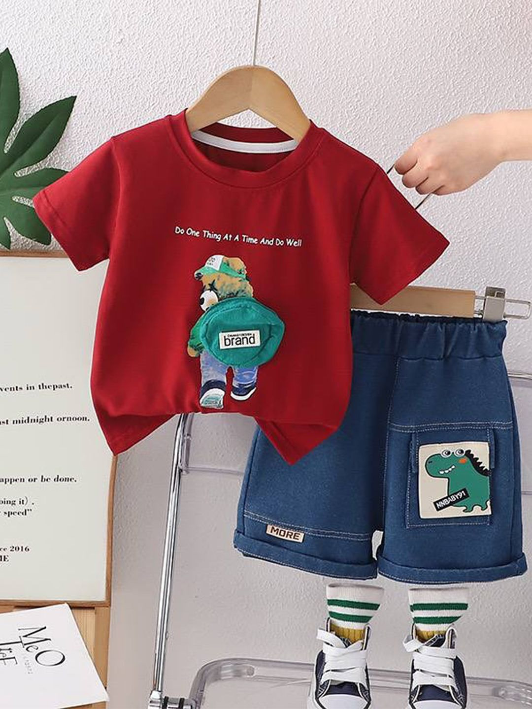 Bold N Elegant Kids 3D Bear Printed Round Neck Pure Cotton T-shirt With Shorts