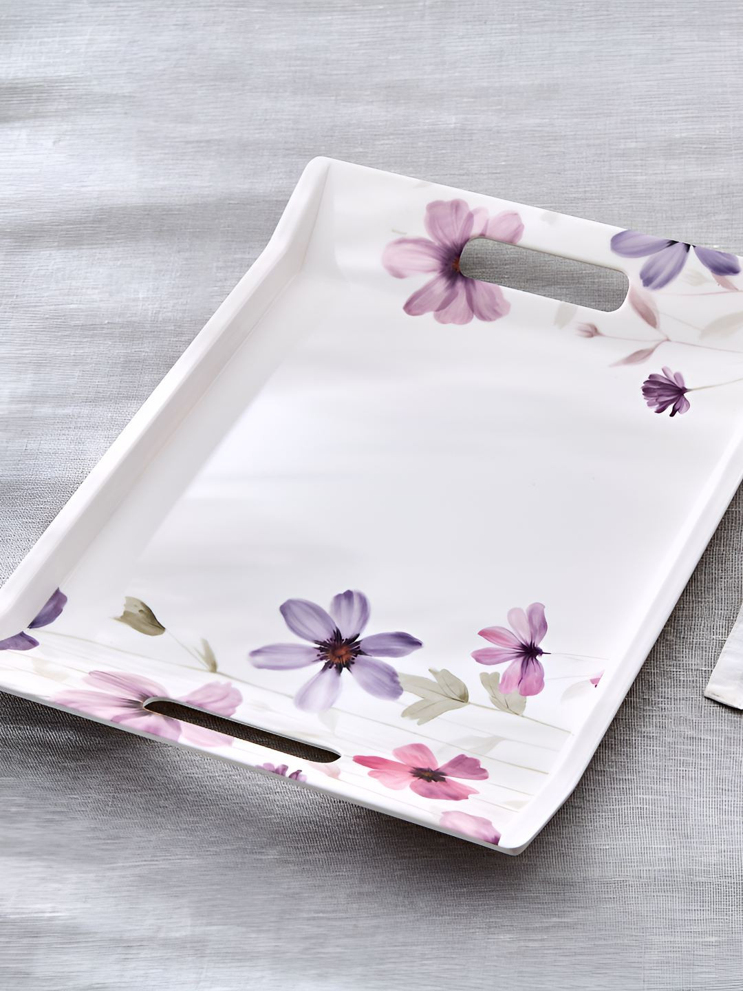 Home Centre Meadows Mystic Garden White & Pink Melamine Dishwasher Safe Serving Tray