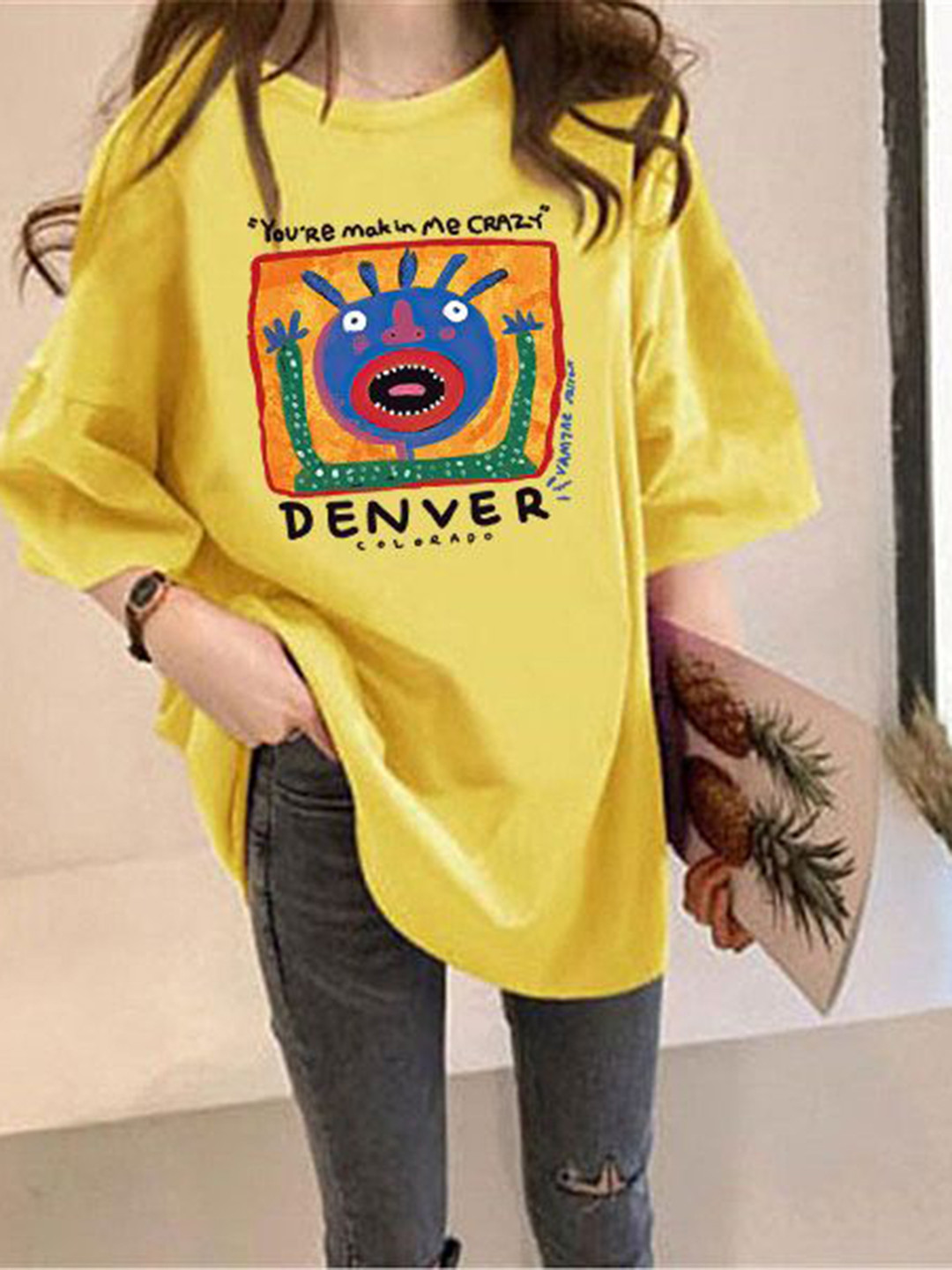 Outzidr Yellow Chest Print Graphic Tshirt