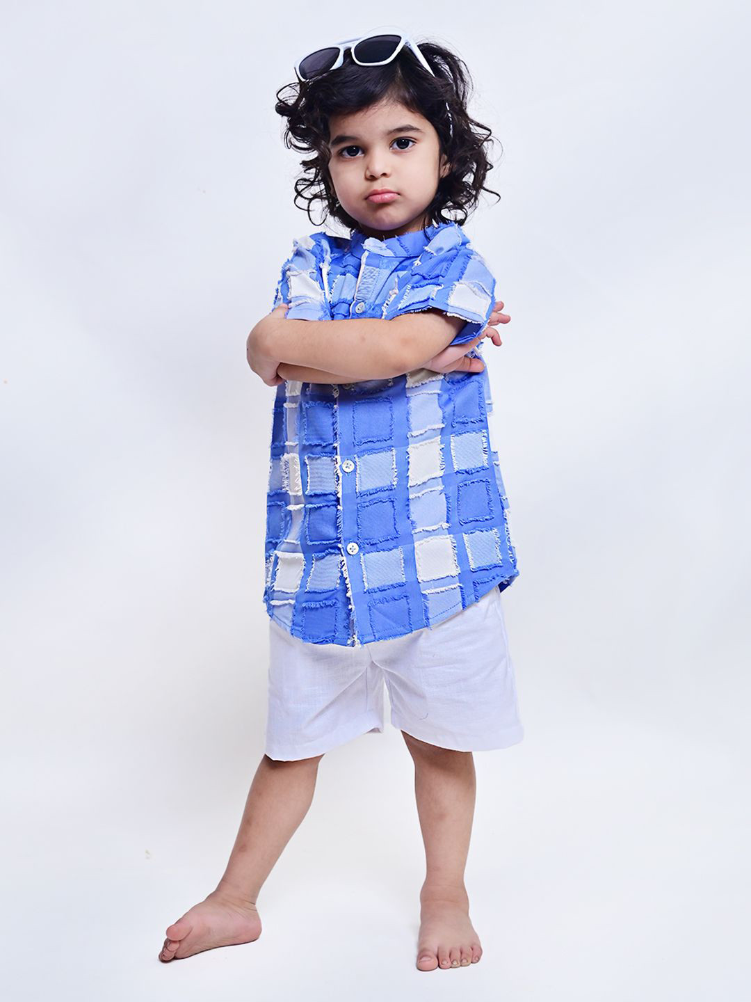 ArthLife Boys Checked Mandarin Collar Shirt With Shorts