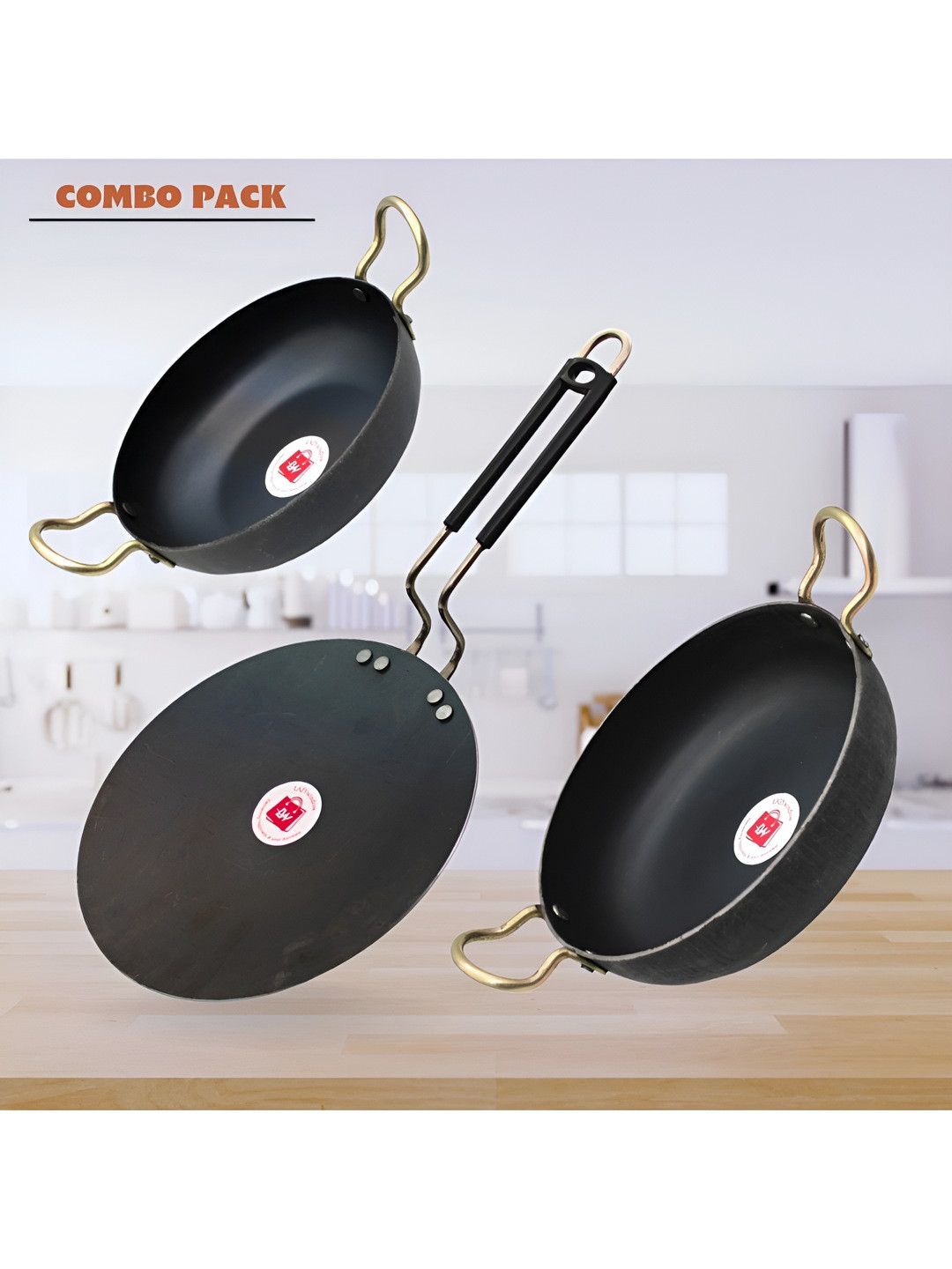 LAZYwindow 3 Pieces Black Microwave Safe Iron Cookware