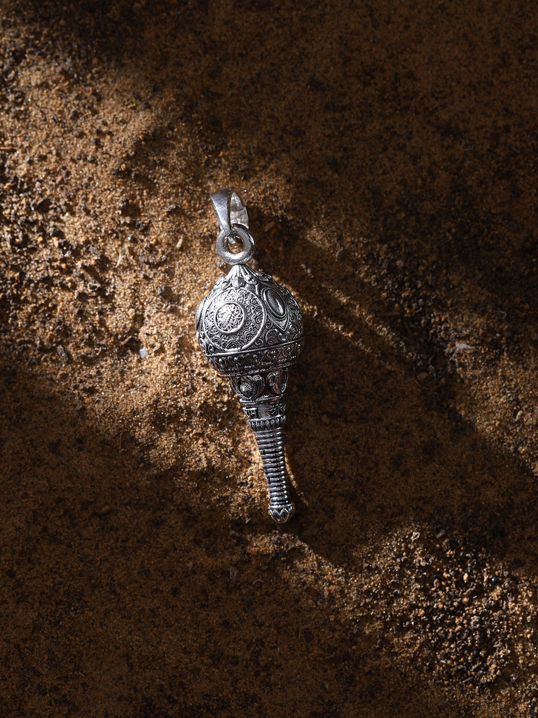 Exotic India Sterling Silver Quirky Lord Hanuman Weapon Mace Pendant