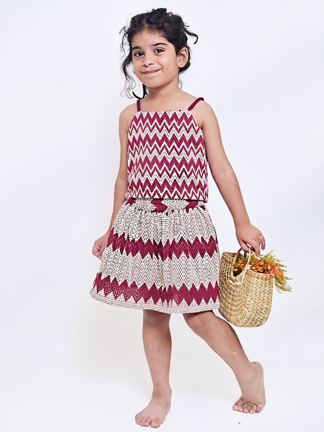ArthLife Girls Coastal Crochet Self Design Skirt & Top Clothing Set