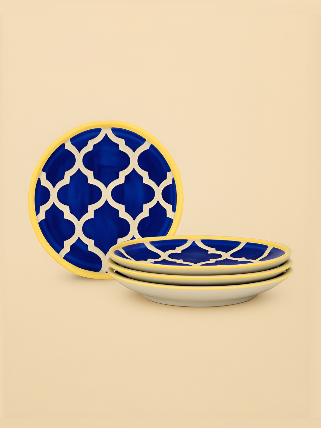 Myntra Elegant Homes Blue & White 4 Pieces Motifs Printed Ceramic Glossy Plates
