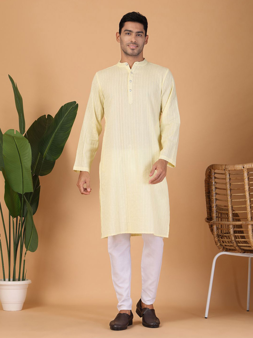 JAPER KURTI Men Striped Festive Cotton Straight Kurtas