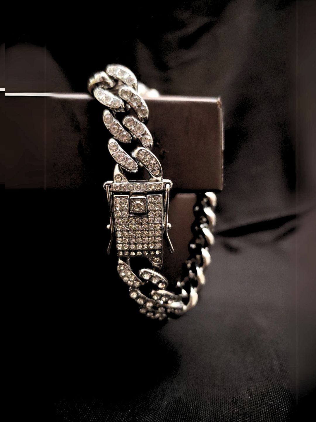 RaasRani Men Rhodium-Plated Cubic Zirconia Studded Wraparound Bracelet