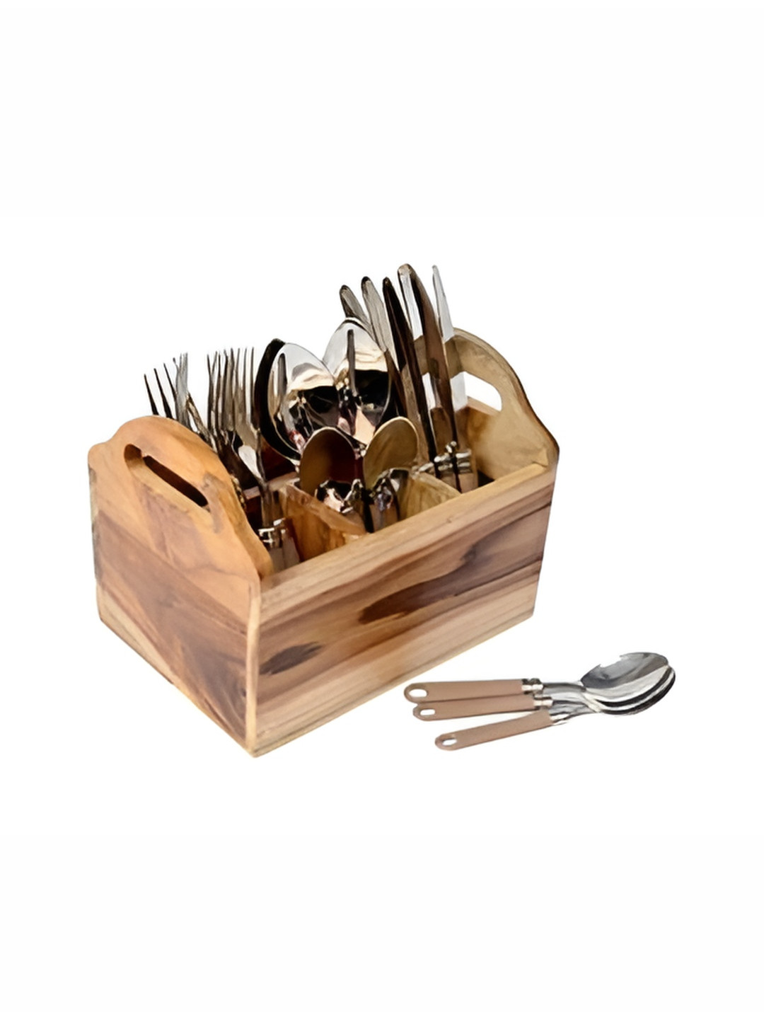 KESHA WOODKRAFT Brown Wooden Cutlery Holder