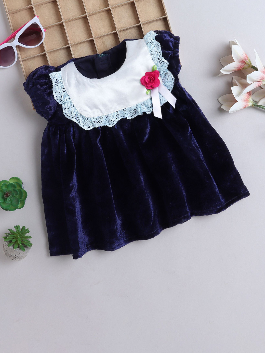 MANY FROCKS & Girls Solid Embellished Fit & Flare Dress