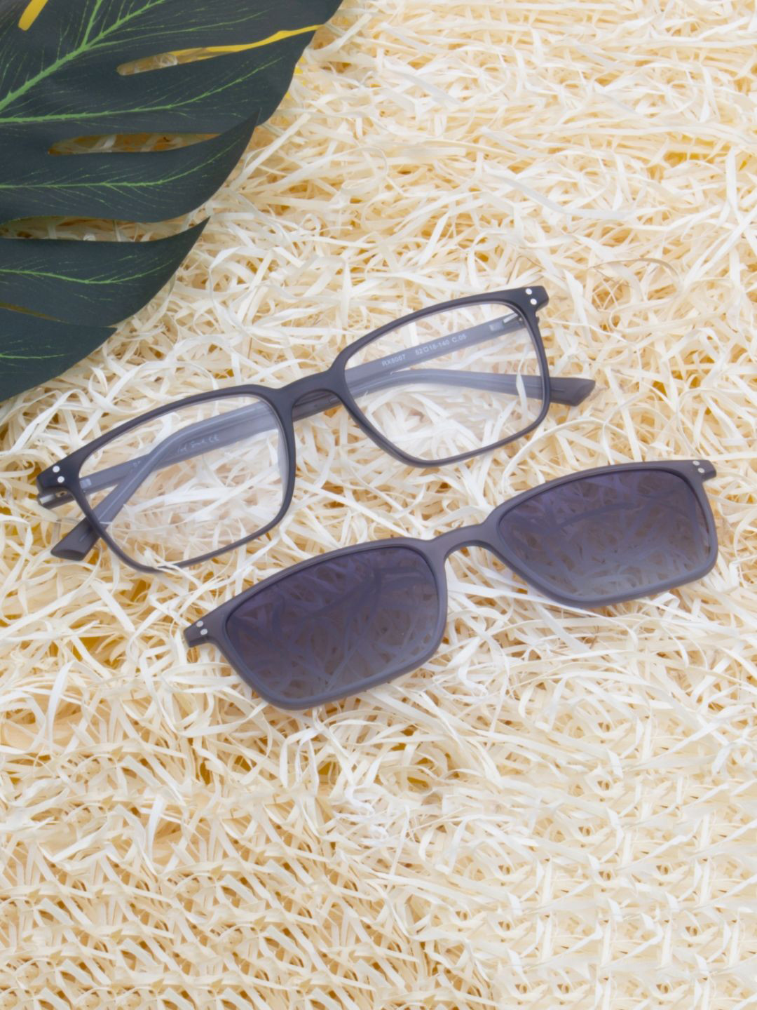 Ted Smith Unisex Grey Rectangular Clip On Frames Clip On Sunglasses With Polarized Lens