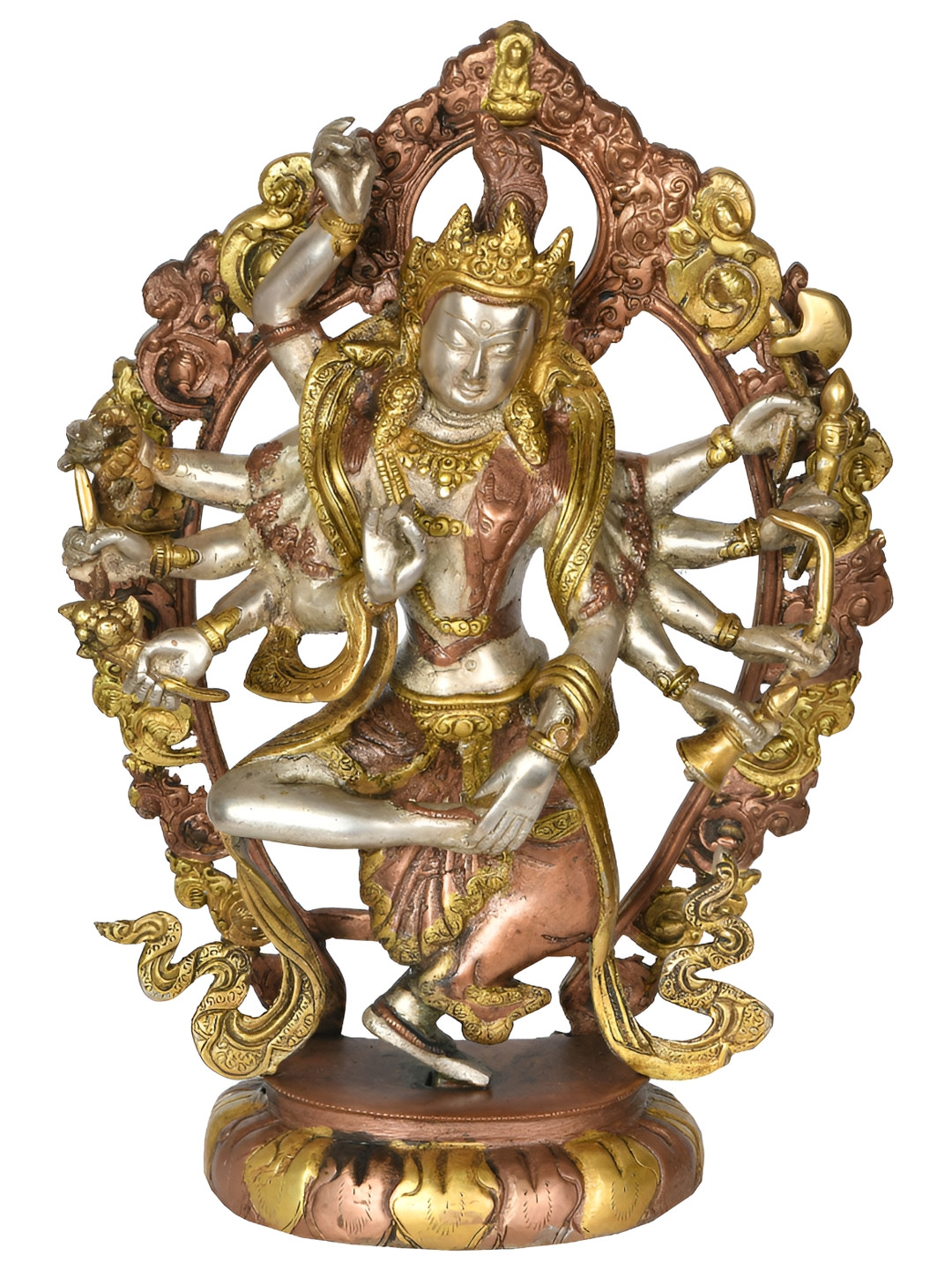 Exotic India Shiva's Tandava Silver Brass Metallic Prayer Room Medium Showpiece - 12.7 Inches