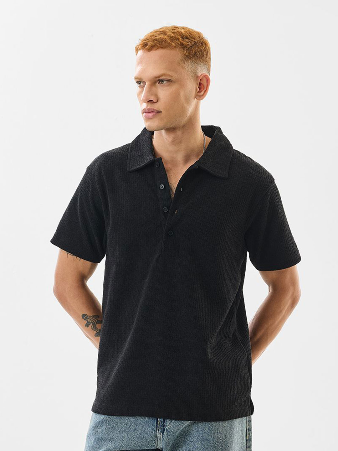 Snitch Textured Polo Collar Slim Fit T-shirt