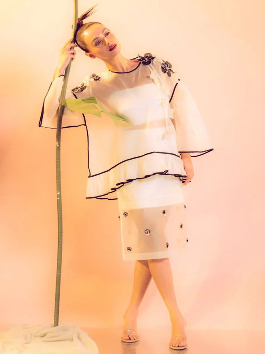 FIRKI Edisa Floral Embroidered Knee-Length Straight Skirt