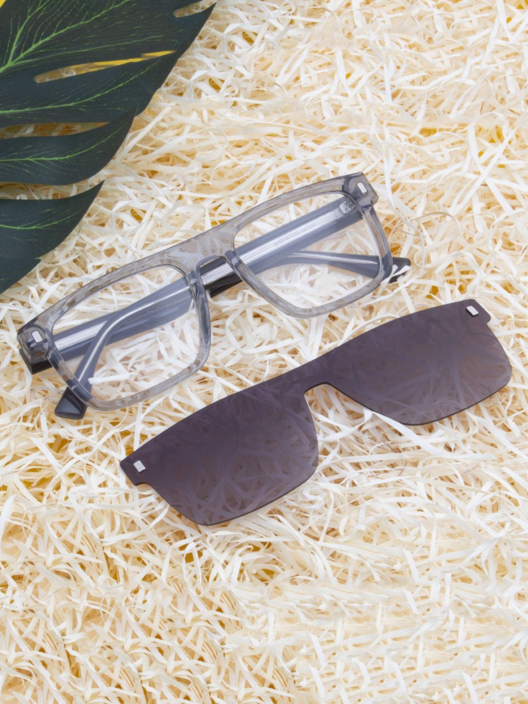 Ted Smith Unisex Crystal-Purple Square Acetate Clip On Frames Clip On Sunglasses With Polarized Lens