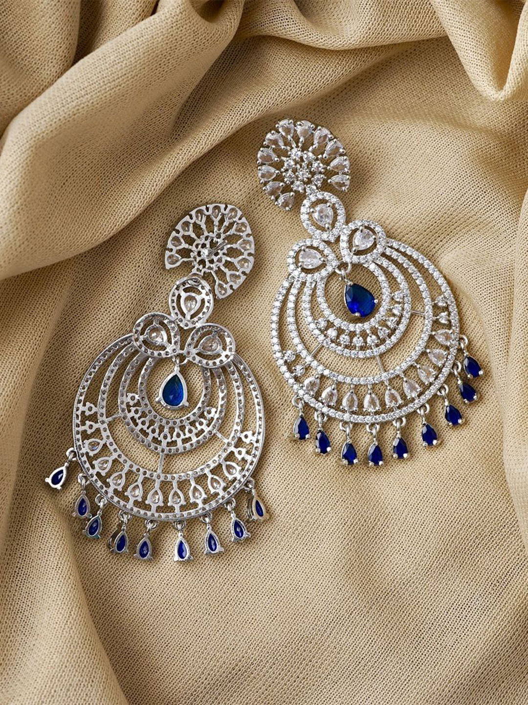 Gemron Jewel Rhodium-Plated Cubic Zirconia Studded Circular Shaped Chandbalis