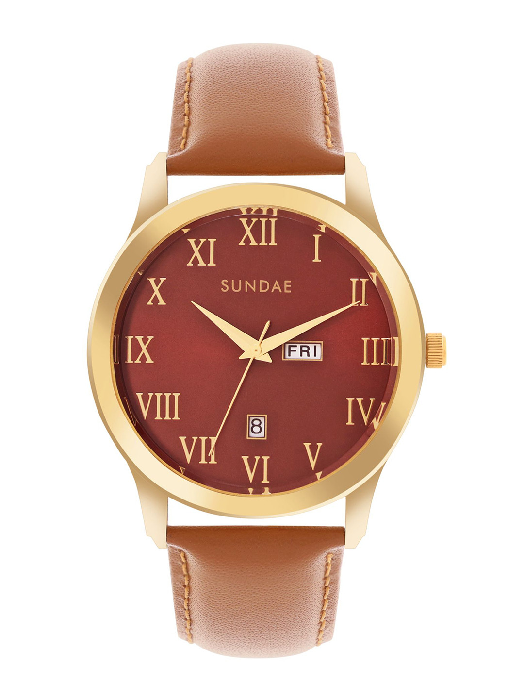 SUNDAE Men Brass Dial & Leather Straps Analogue Watch 788904 M-31 IGP L.B.-5