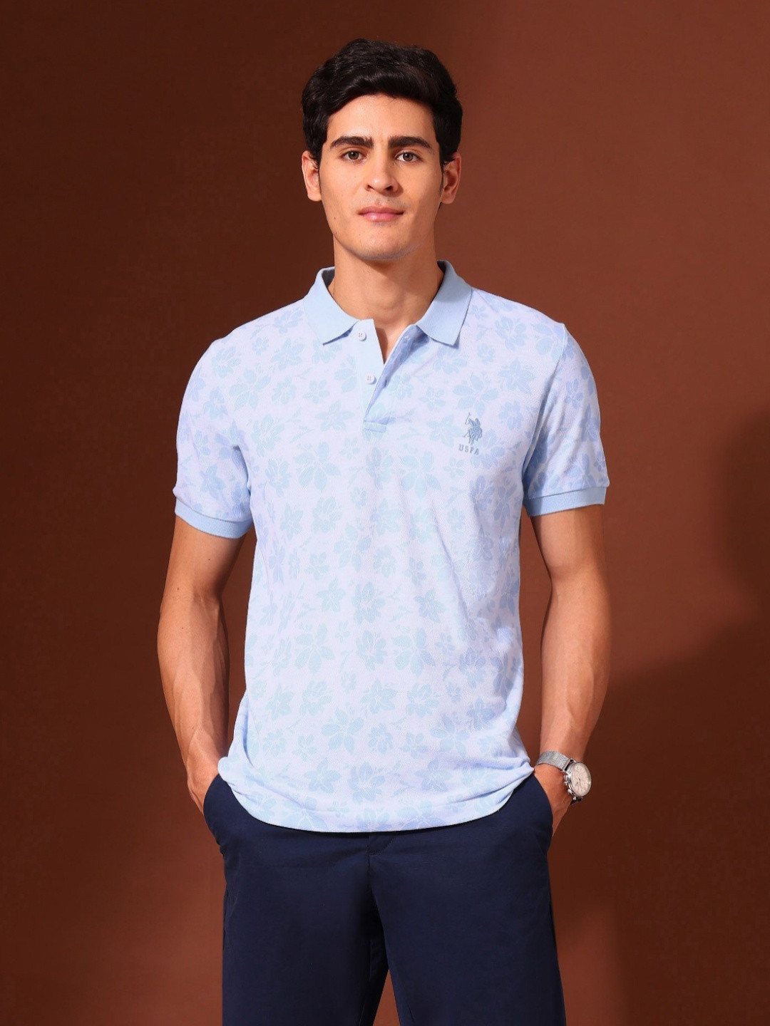 U.S. Polo Assn. Men Work and Wander Floral Printed Polo Collar Cotton T-shirt