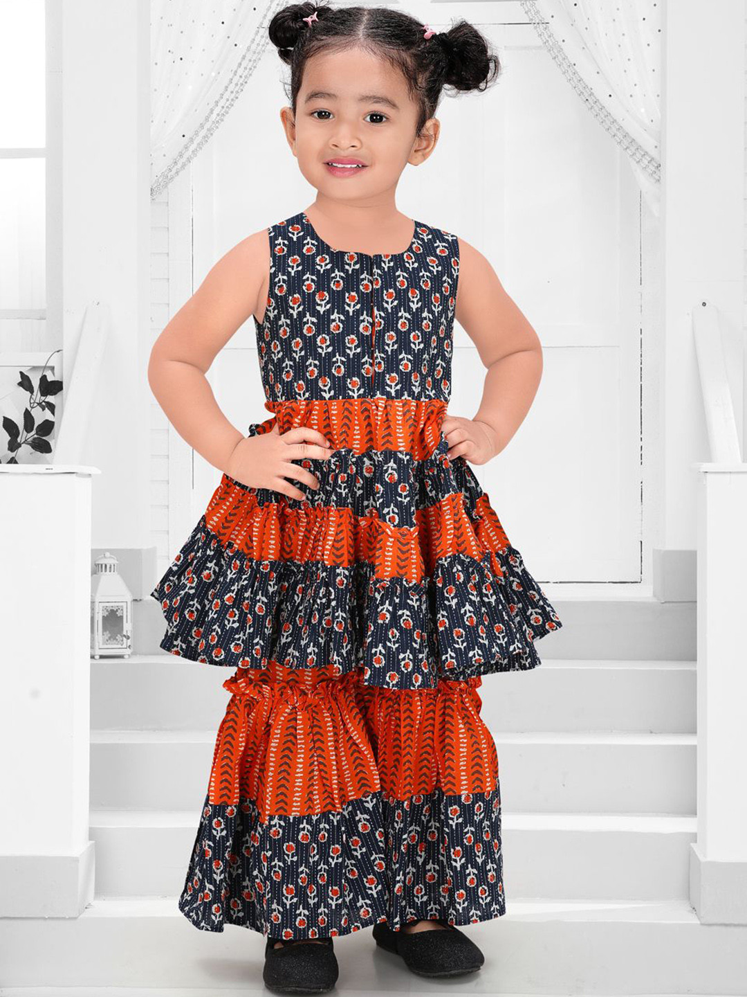 Pragya Exclusive Girls Floral Printed Cotton Kurta with Sharara