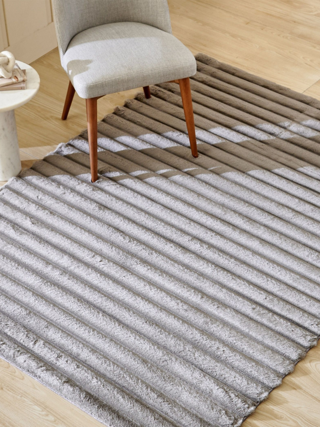 Home Centre Grey Striped Polyester Carpet