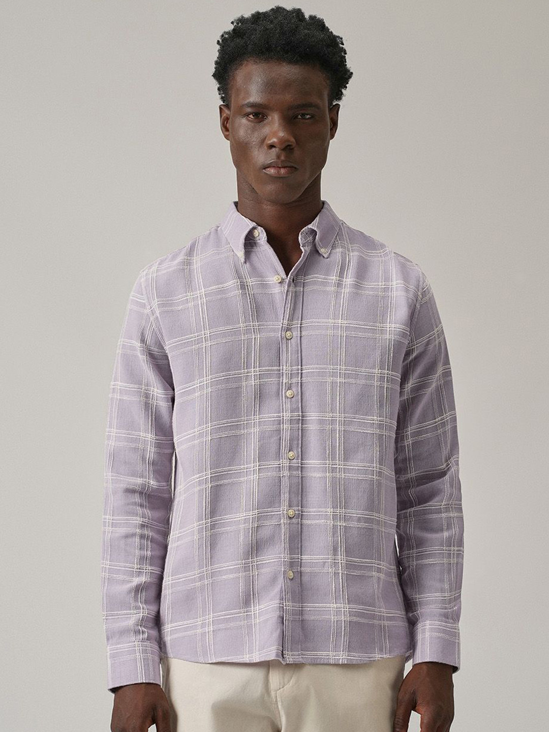 Banana Club Men Lavender Chenille Check Shirt