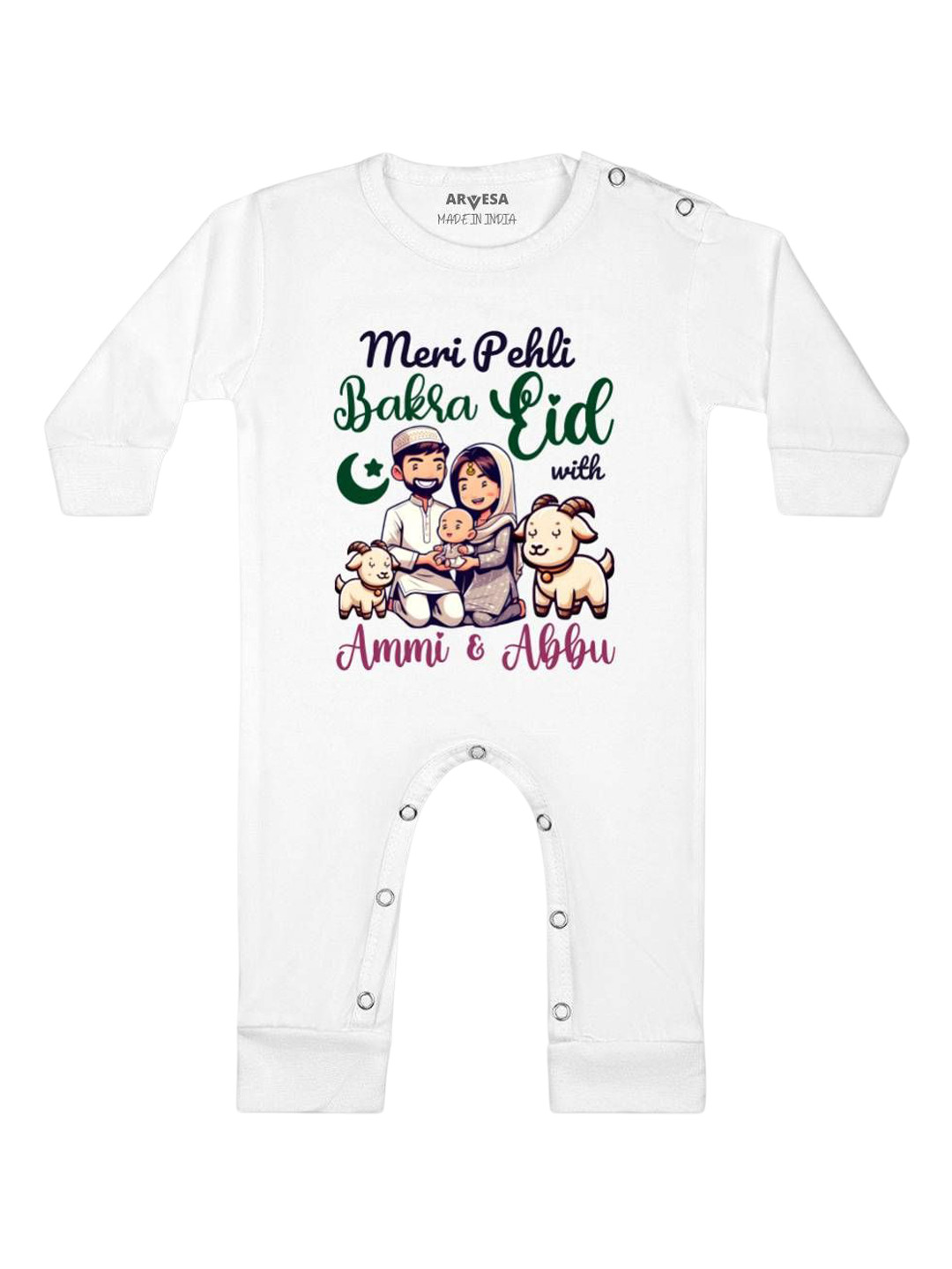Arvesa Meri Pehli Bakra Eid With Ammi & Abbu Printed Bodysuit
