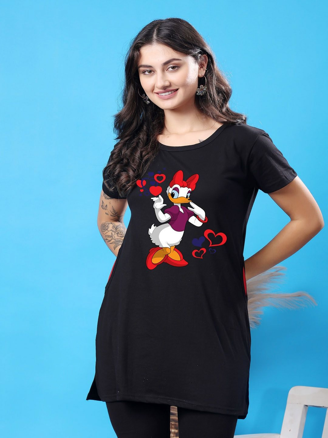 SWIFTLY Women Daisy Duck Bio Finish Graphic Printed Round Neck Cotton Oversized T-shirt