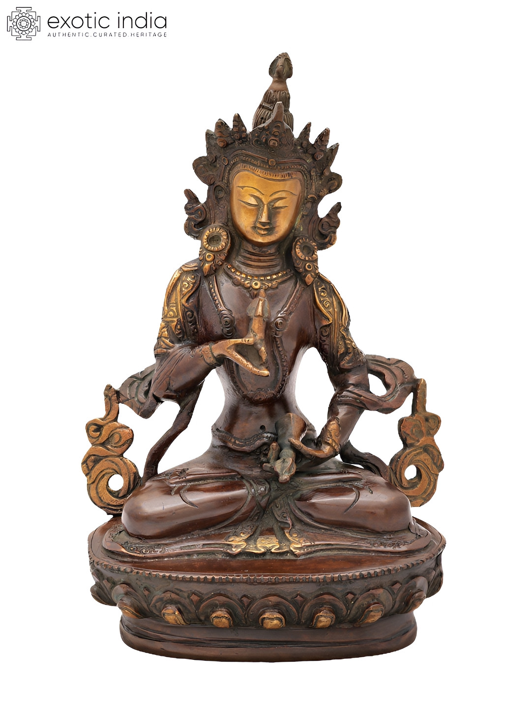 Exotic India Tibetan Buddhist Deity Vajrasattva Brown Brass Metallic Home Office Medium Showpiece - 8.5 Inches