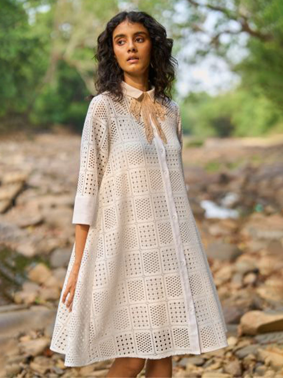Dash and Dot Women Lace Knee Length Shirt Dress