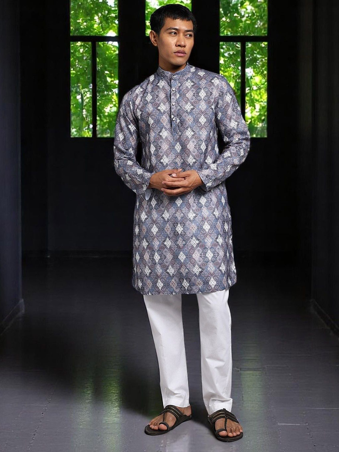 TRYBUY.IN Men Ethnic Motifs Printed Screen Print Daily Cotton Straight Kurtas