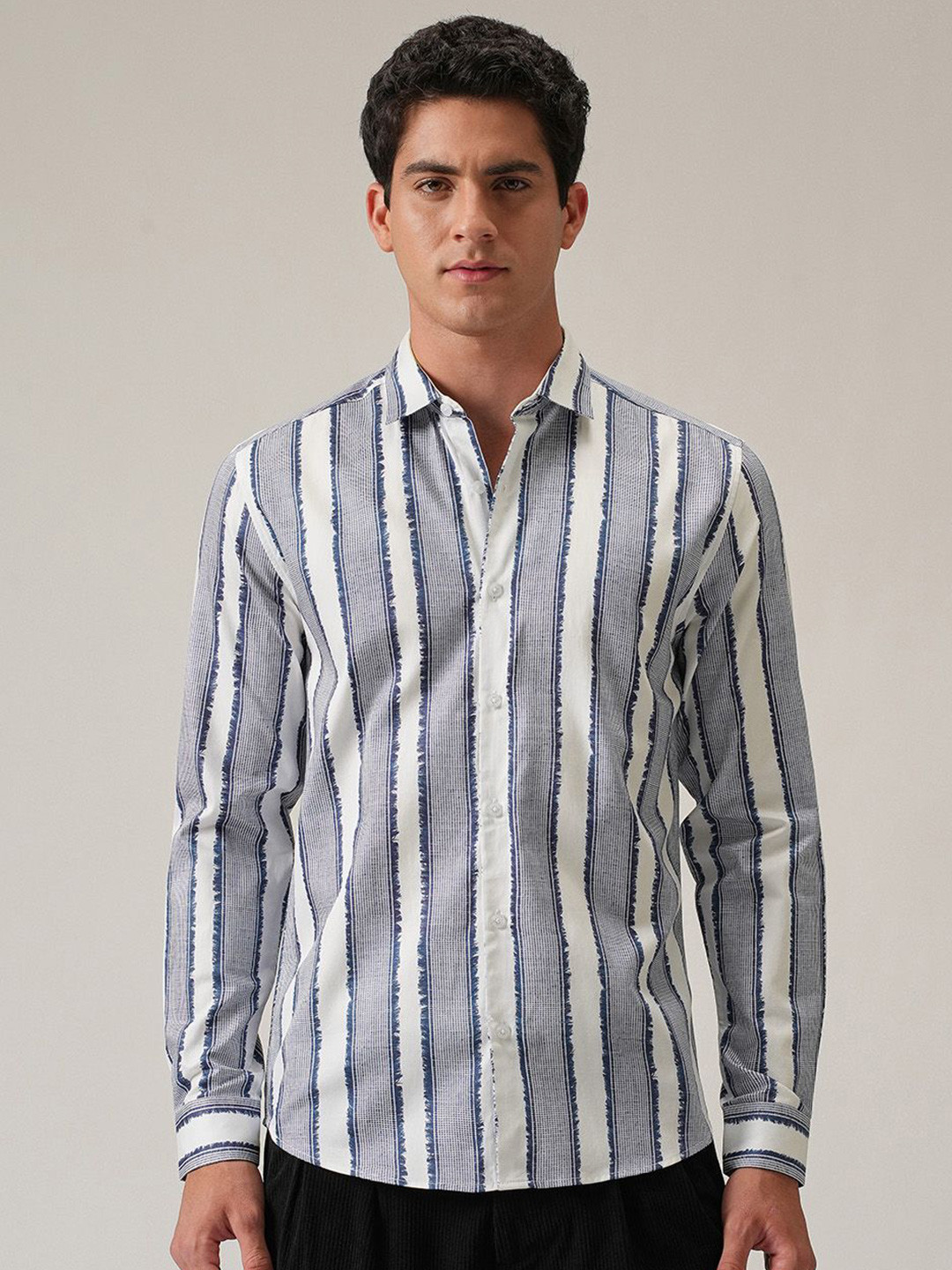 Banana Club Men Textured Stripe Print Shirt