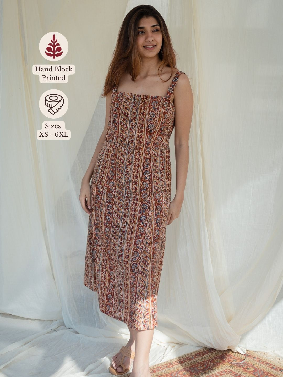 THE INDIAN ETHNIC CO Red Kalamakri Strap Cotton Dress