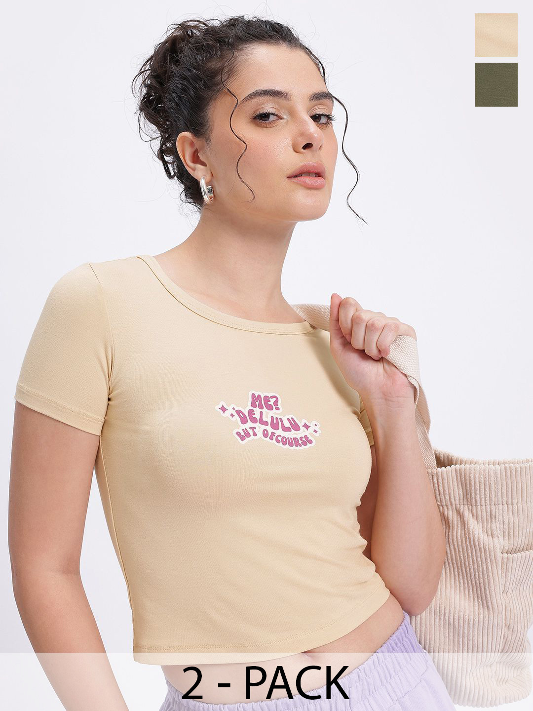 SZN Women Graphic Printed Tank Crop Tops Pack Of 2