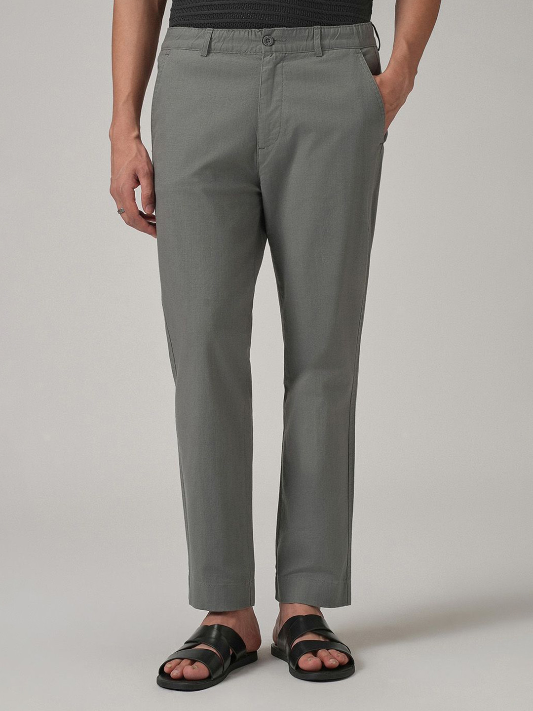 Banana Club Men Stone Grey Original Regular Fit Cotton Trouser