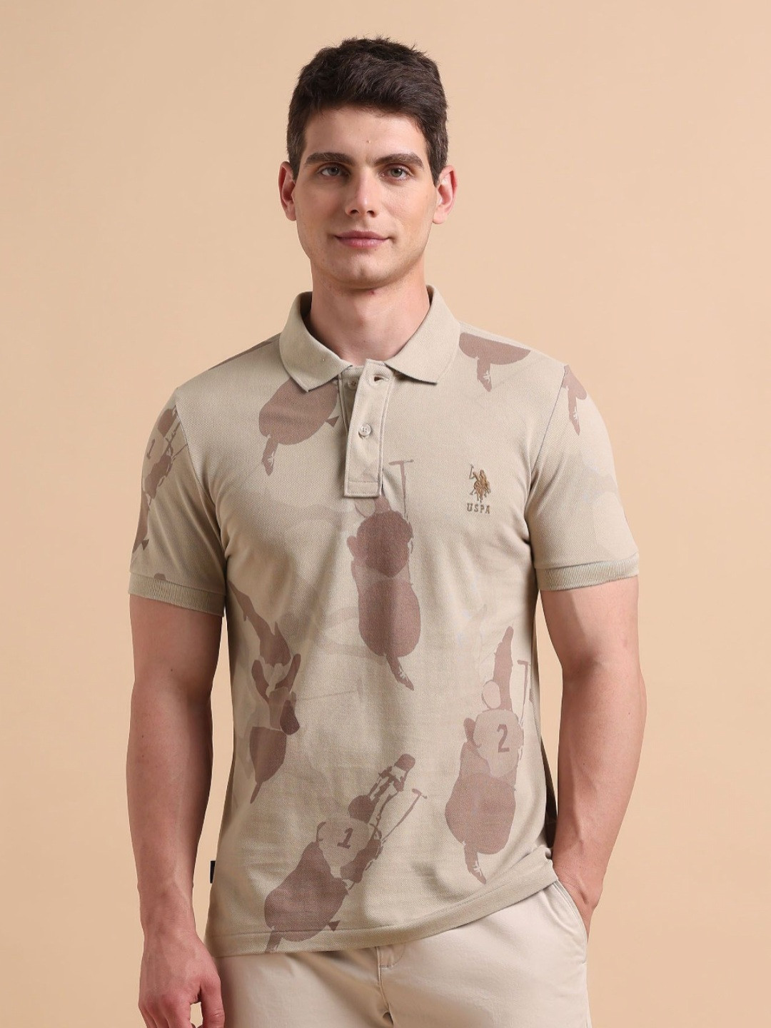U.S. Polo Assn. Denim Co. Men Muscle Fit Printed Polo Collar Pure Cotton T-shirt