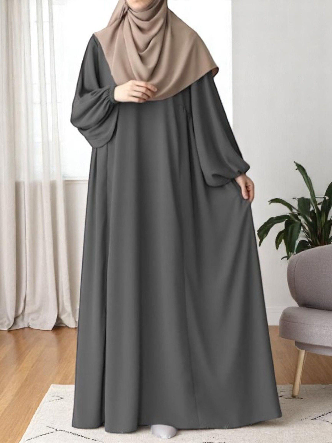 BASHARIYA  Umbrella Flare Abaya With Balloon Sleeves