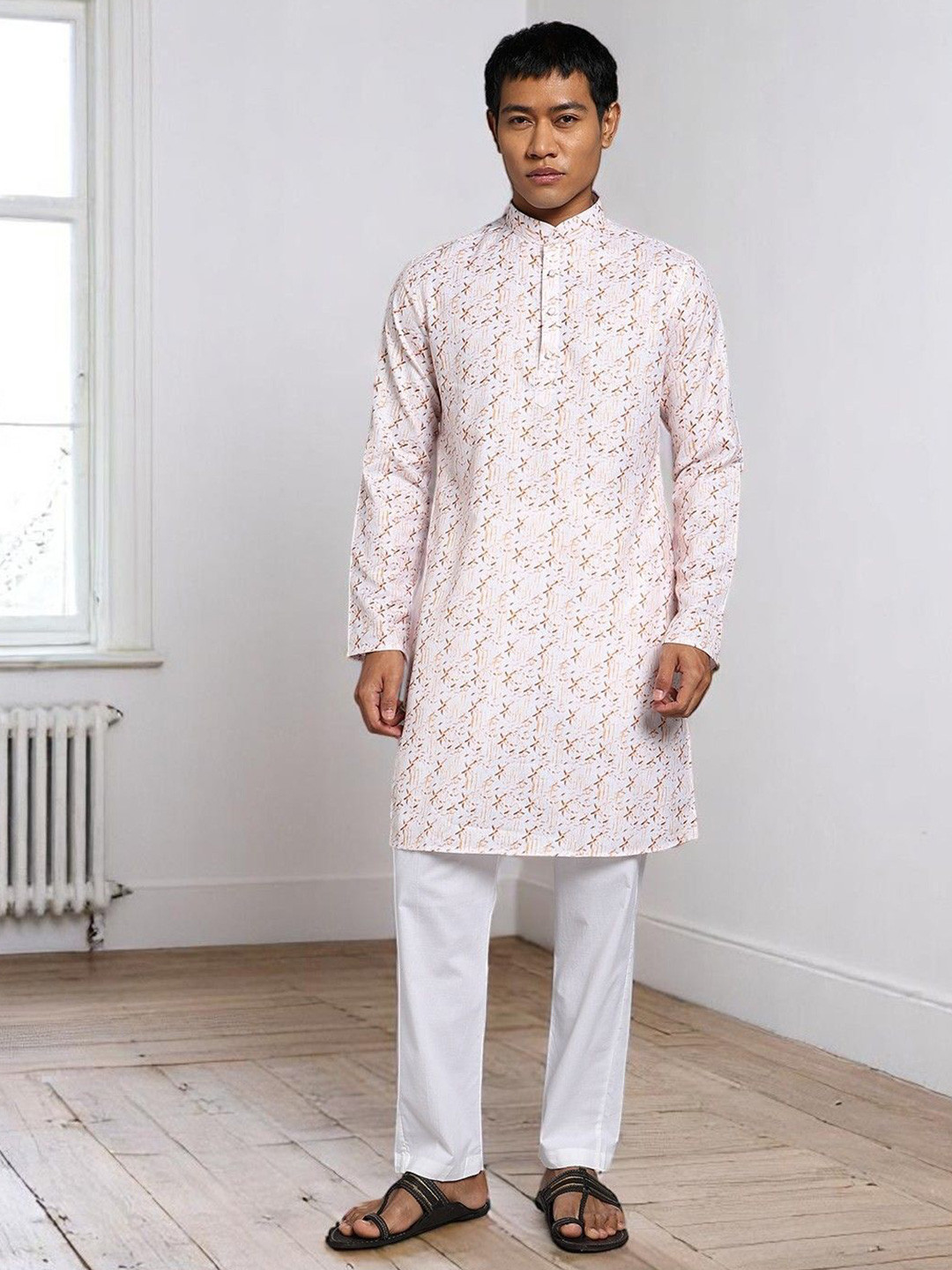 TRYBUY.IN Men Abstract Printed Screen Print Daily Cotton Straight Kurtas