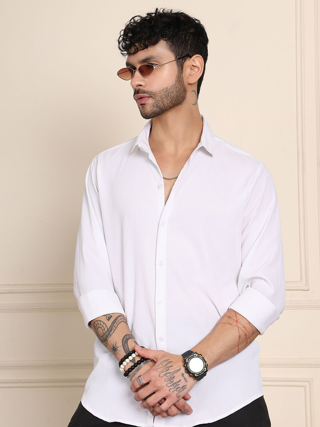 Metronaut Men Textured Spread Collar Casual Shirt