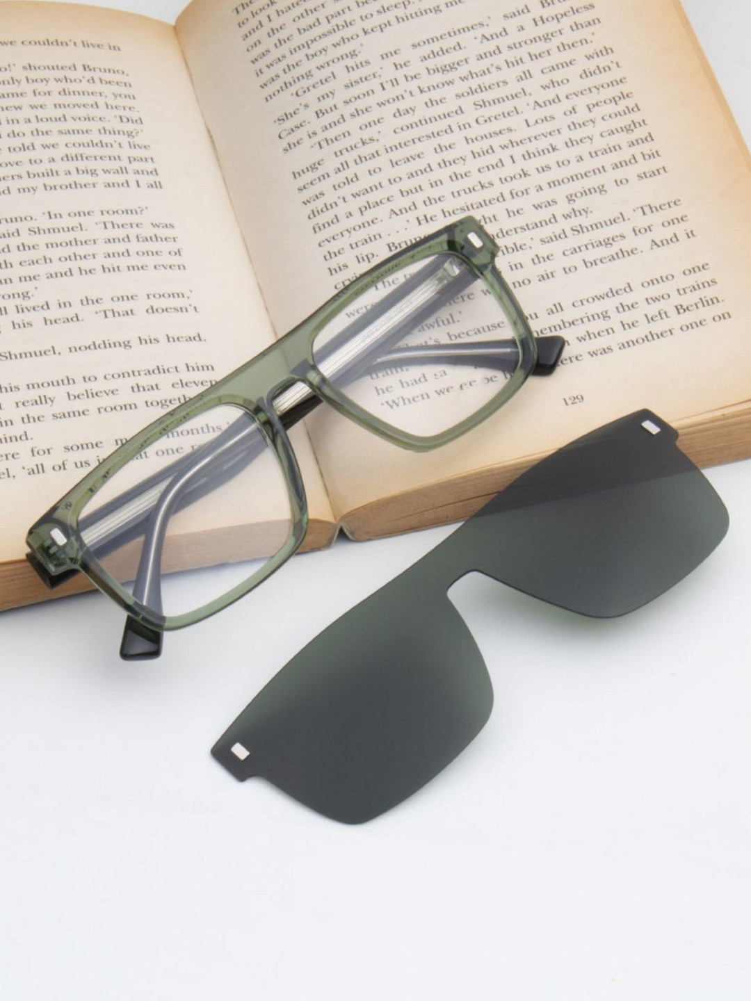 Ted Smith Unisex Green Square Acetate Clip On Frames Clip On Sunglasses With Polarized Lens