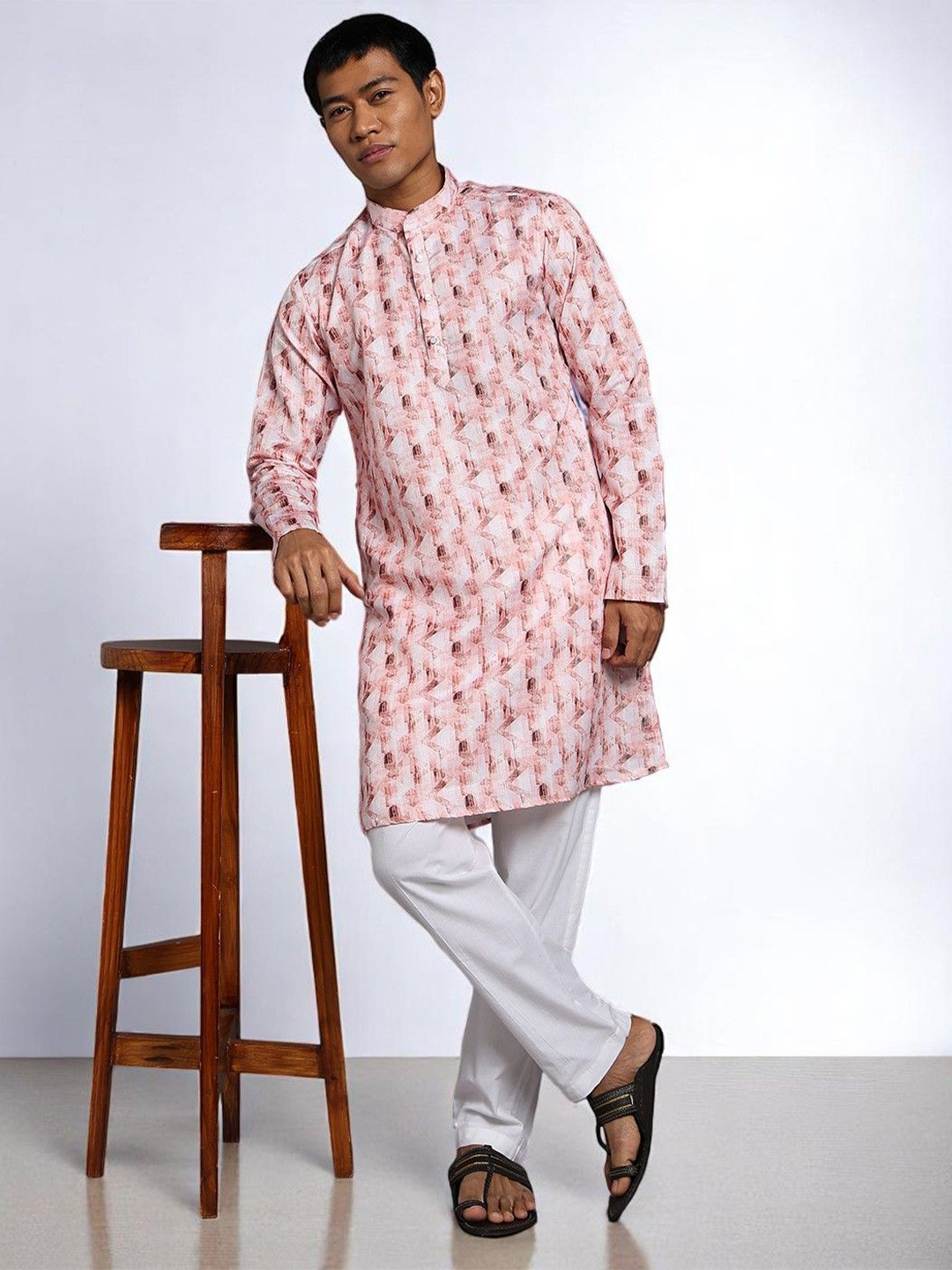 TRYBUY.IN Men Ethnic Motifs Printed Screen Print Daily Cotton Straight Kurtas