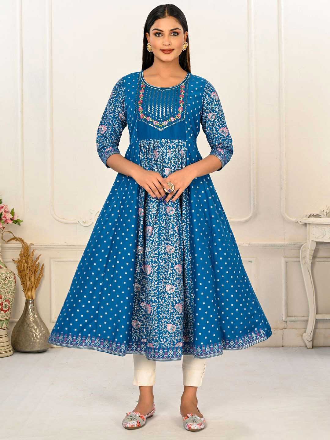 Suha Printed Cotton Calf-Length Kurta