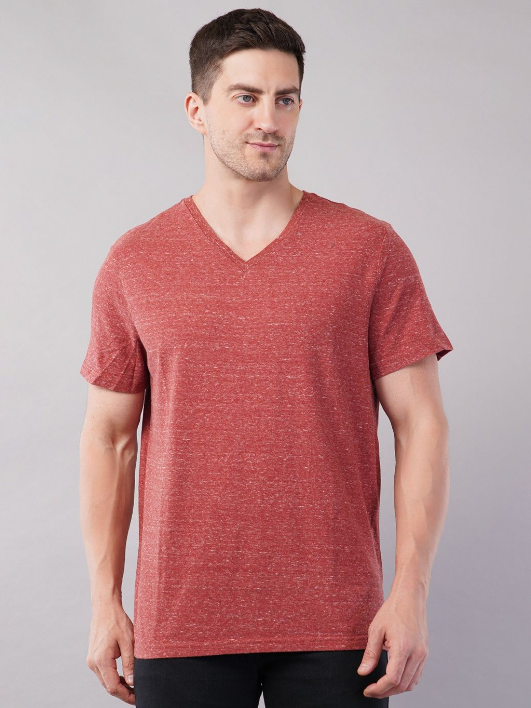 Purple State Men V-Neck Raw Edge T-shirt