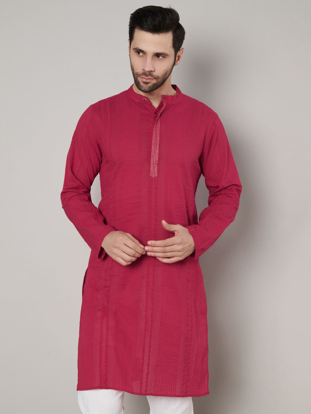 JAPER KURTI Men Band Collar Cotton Kurta