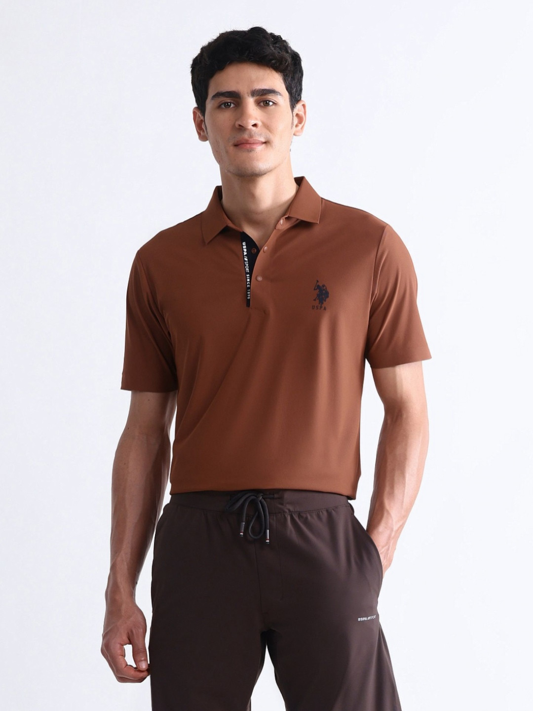 USPA Sport Men Solid Polo Collar Slim Fit T-shirt