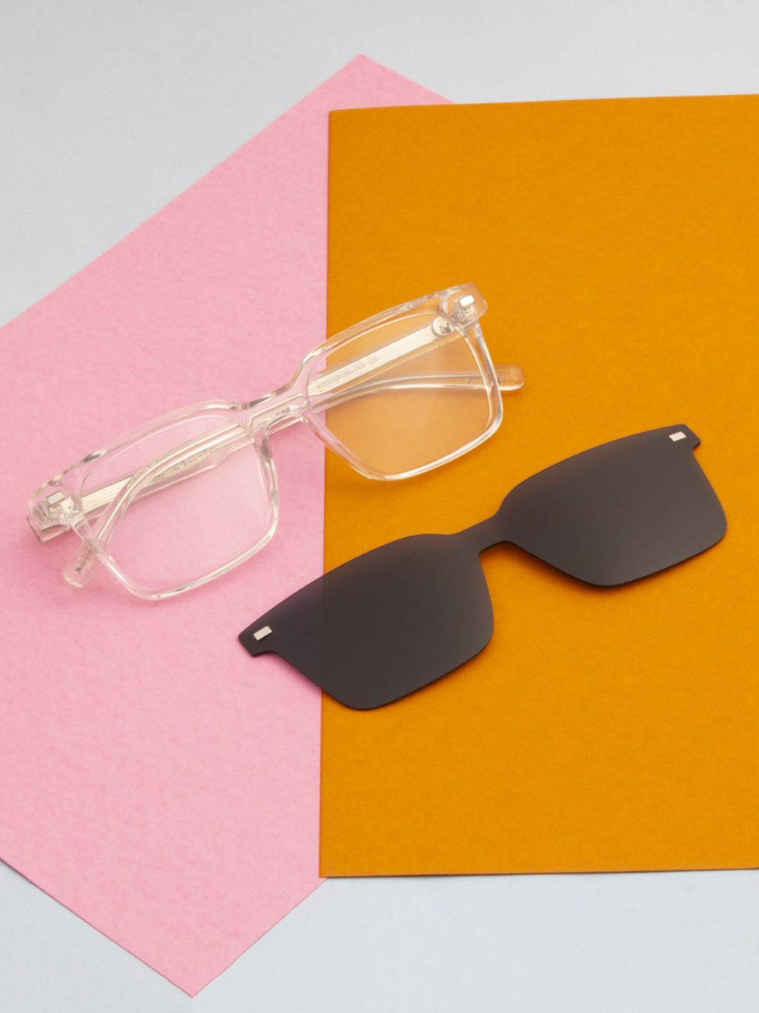 Ted Smith Unisex Crystal-Black Square Acetate Clip On Frames Clip On Sunglasses With Polarized Lens