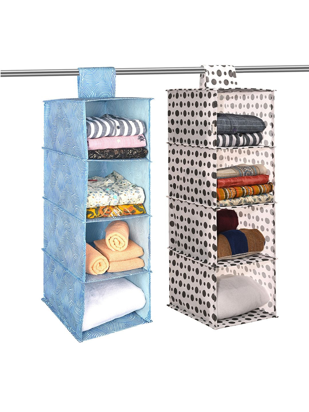 Kuber Industries 2 Pieces Blue Foldable 4 Shelf Hanging Closet Organisers