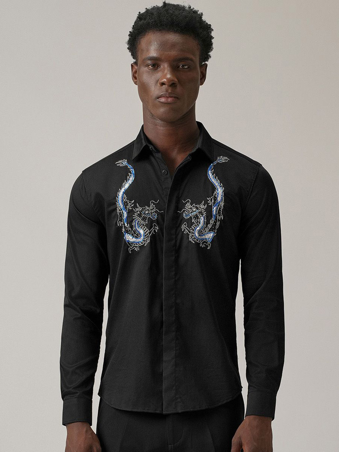 Banana Club Men Classic Slim Fit Handcrafted Dragon Designer Shirt