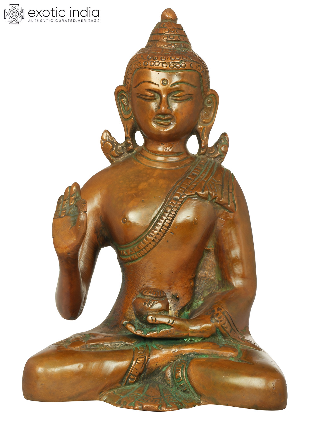 Exotic India Preaching Buddha Brown Brass Natural Living Room Medium Showpiece - 5.7 Inches