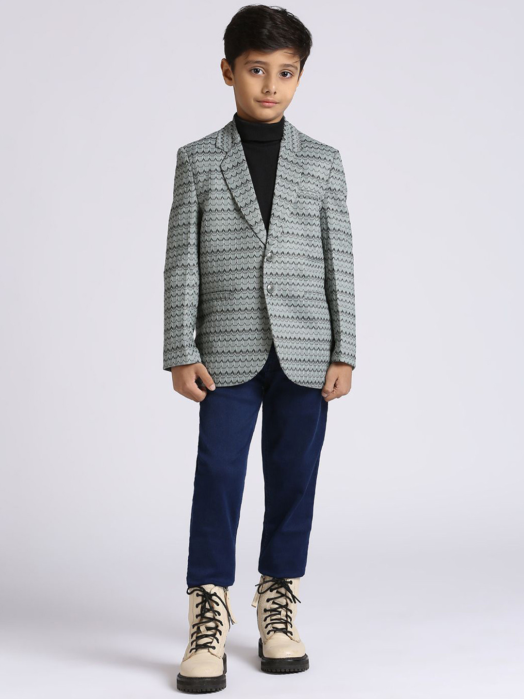 YK Boys Printed Full Sleeves Single Breasted Blazer